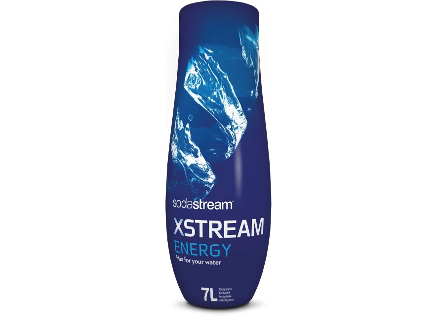 En förpackning Sodastream Xstream Energy för att göra energidryck hemma i kolsyremaskin